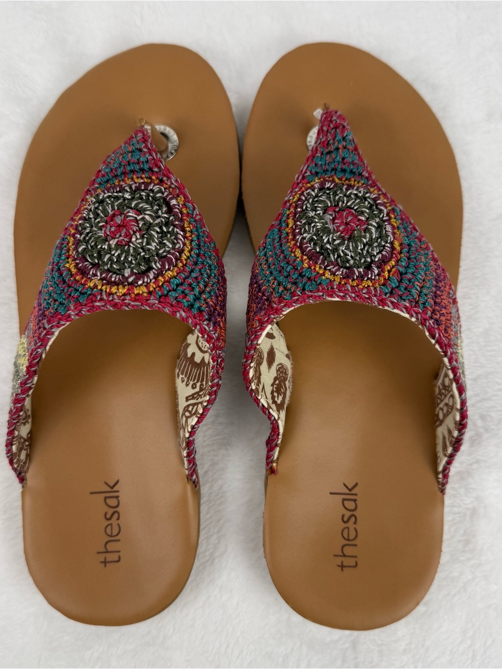 The Sak Shana Thong Sandals Womens 7 Crochet Boho Gypsy Stripe Beachwear - Picture 8 of 15